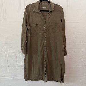 Soft Surroundings Midi Shirt Dress Size 1X Brown Boho Relaxed 100% Cotton
